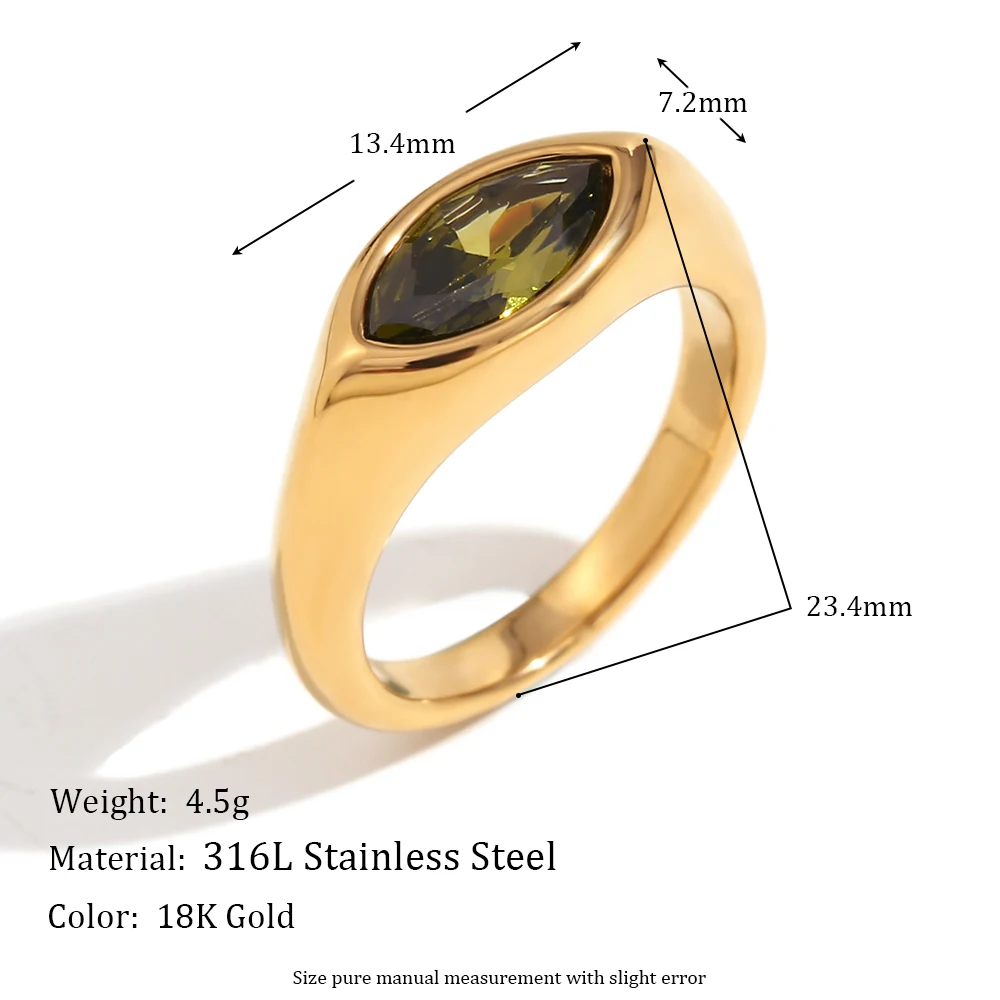 E.B.belle Pferdeauge-Zirkon-Dichtungsring, bunt, hypoallergen, 316L-Edelstahl, Dekoration, 18 Karat vergoldeter Schmuck
