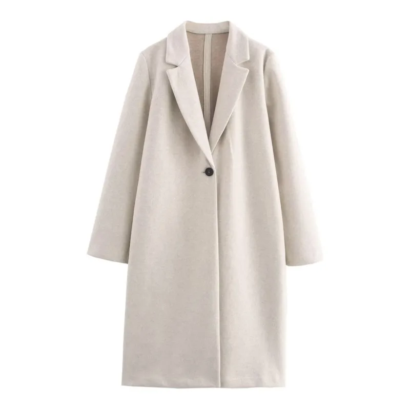 

TRAF Soft Coat for Women Autumn Casual Long Sleeve Button Decoration Overcoat With a Lapel Collar Pocket Female Coat