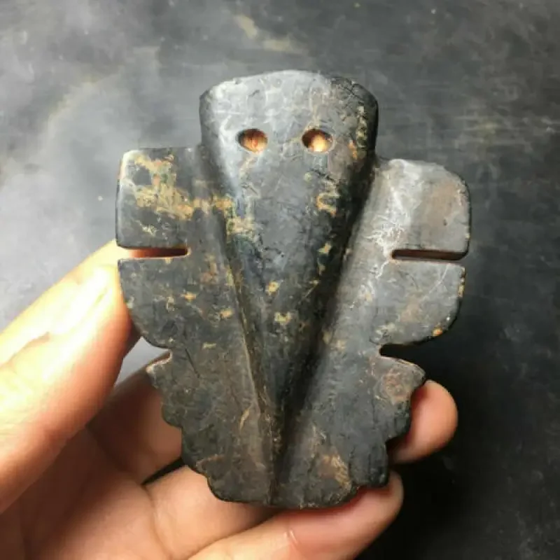 Chinese Red mountain culture collection meteorite carving Animal face Statue