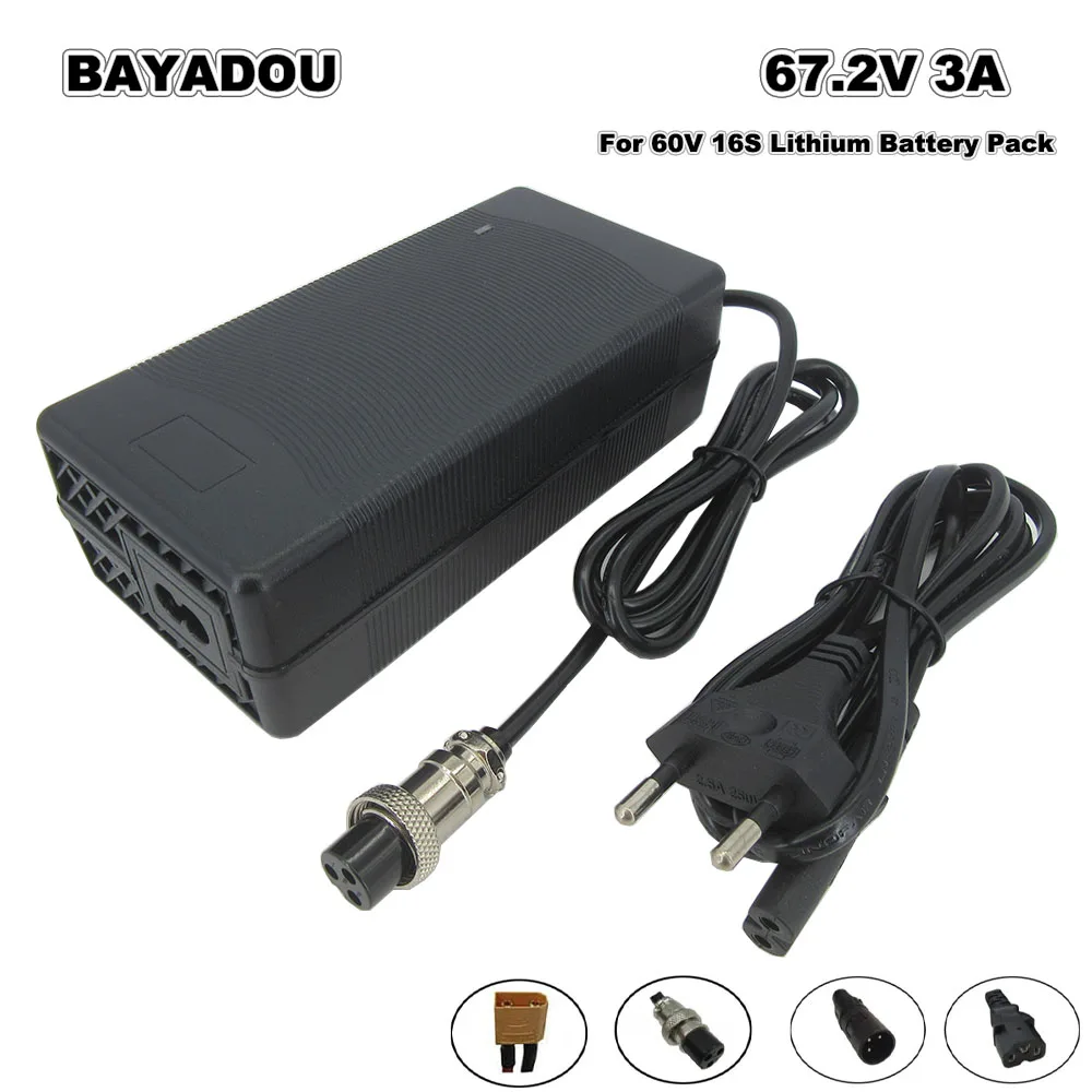 

67.2V 3A Li-ion Charger 60 Volt 16S 60V 20AH 30AH Lithium 18650 Battery Charger With Fan GX16 Connector