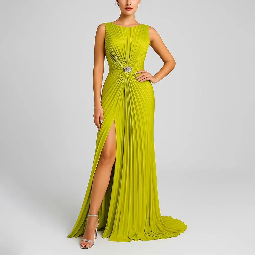Customized O-neck Floor Length Sweep Train Sleeveless Evening Dresses Vestidos Invitada Boda 2026 Serene Hill Boutique Store