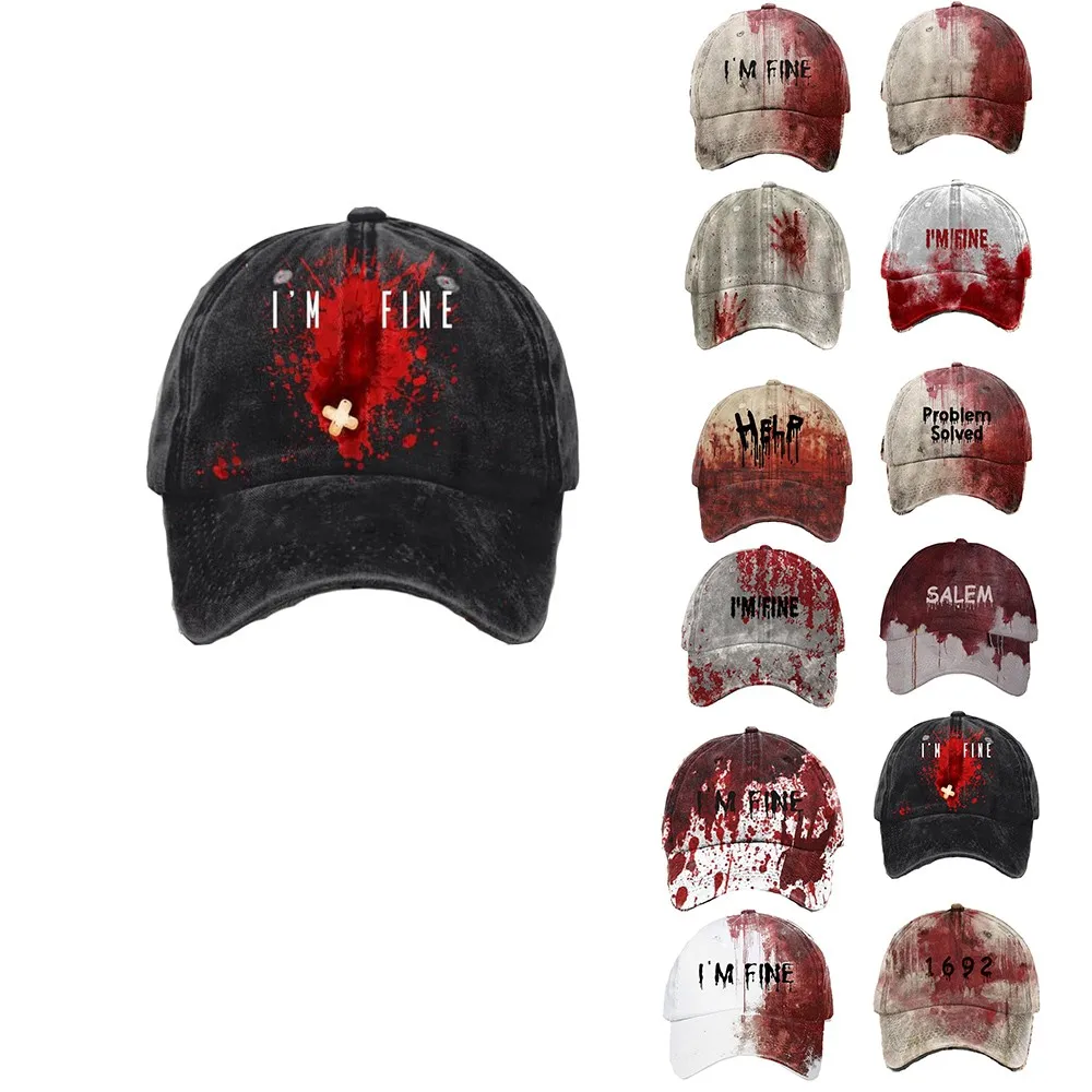 Baseball Cap Distressed Trending Hat Bestseller I'M Fine Blood Halloween Spooky Adjustable Horror Top Seller Baseball Caps 2026