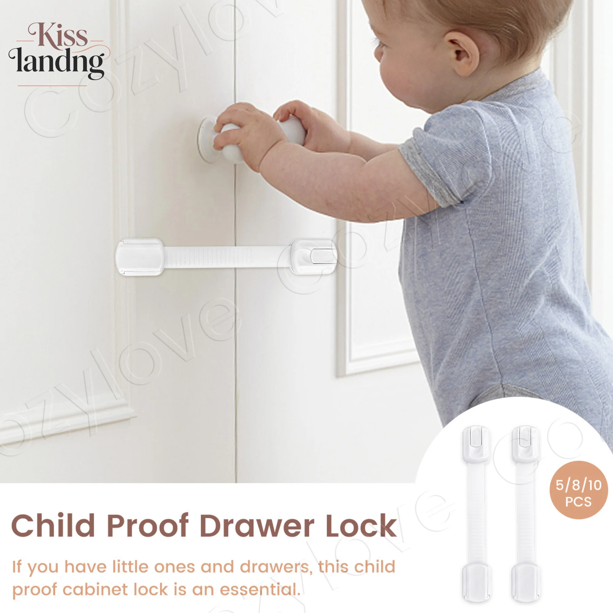 

Adjustable Child Proof Drawer Locks | 5/8/10 PCS Baby Safety Cabinet Locks, No Drill Adhesive for Drawers, Cabinets & Doors