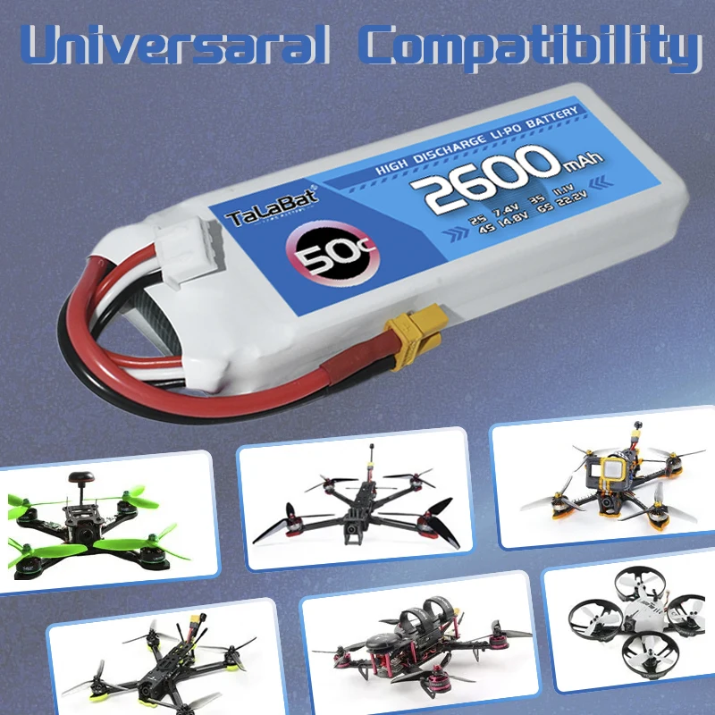 1/2Pcs NEW TalaBat 7.4V 2600mAh 50C Lipo Battery For RC Helicopter Quadcopter FPV Racing Drone Parts 2S Battery