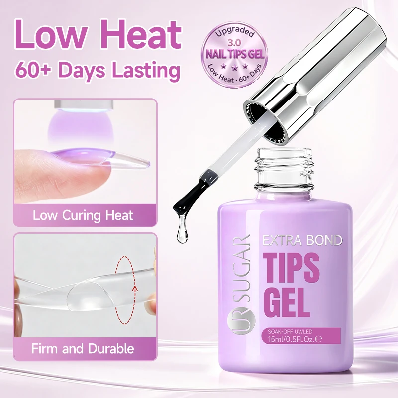 UR SUGAR 1/2Pcs Nail Tips Gel Set with False Nails 15ml Low Heat Curing Adhesive Soak Off UV LED Base Gel Nail Art Manicure