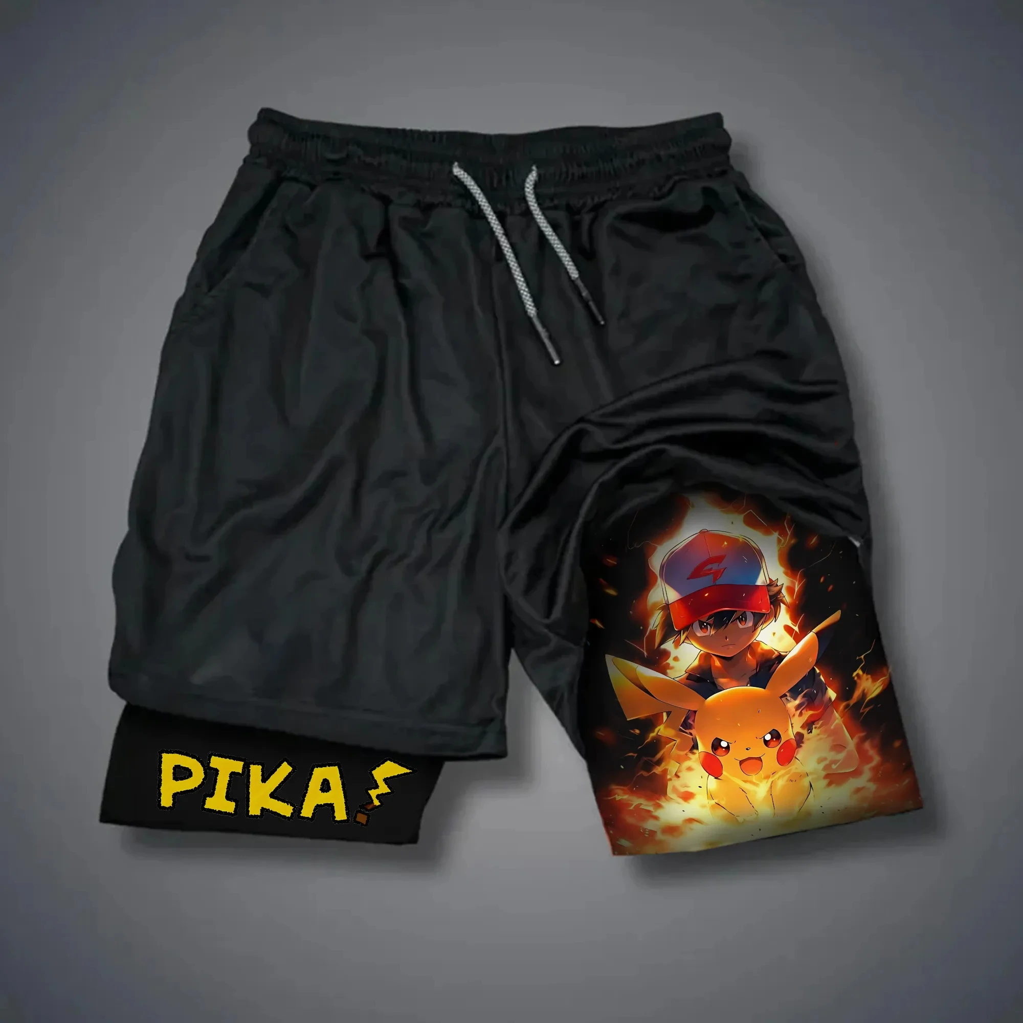 Pantaloncini Pokemon 2 in 1 ad asciugatura rapida Y2K Pantaloncini streetwear anime casual adatti sia per uomini che per donne