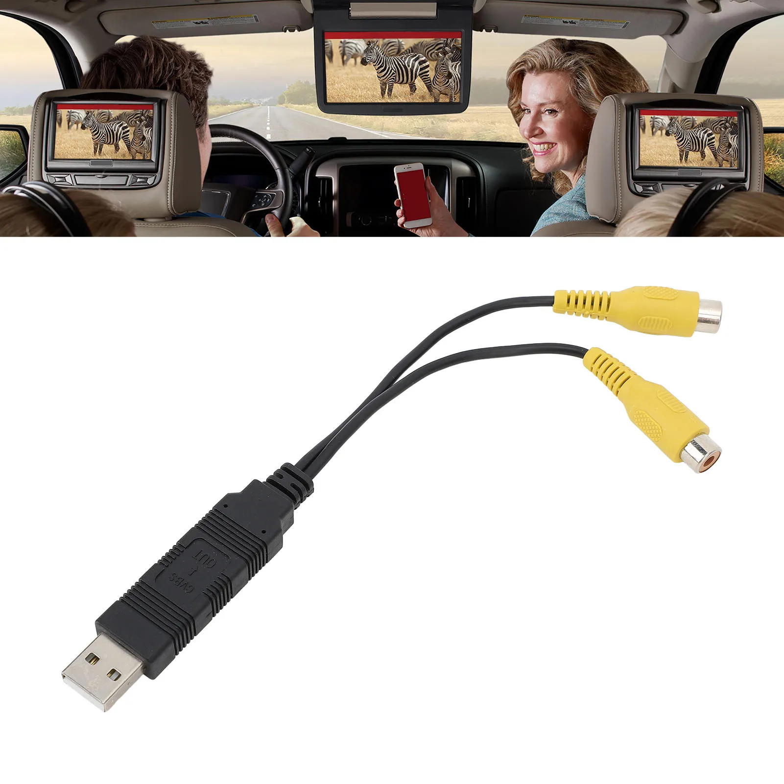 USB To CVBS Video Output Adapter USB To  Interface Cable Adapter Easy To Use HD Video  Wear Resistant for Vehicle
