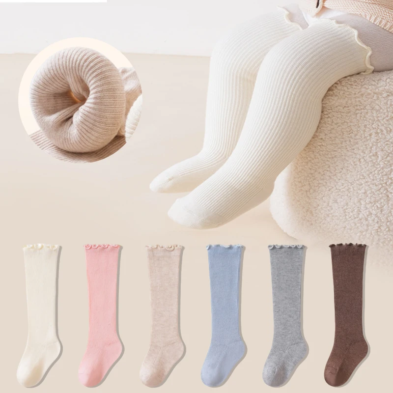 3/6 Pairs Toddler Girls Socks Winter Thermal Toddler Socks Thick Warm High Knee Girls Socks Cute Solid Color Toddler Girls Socks