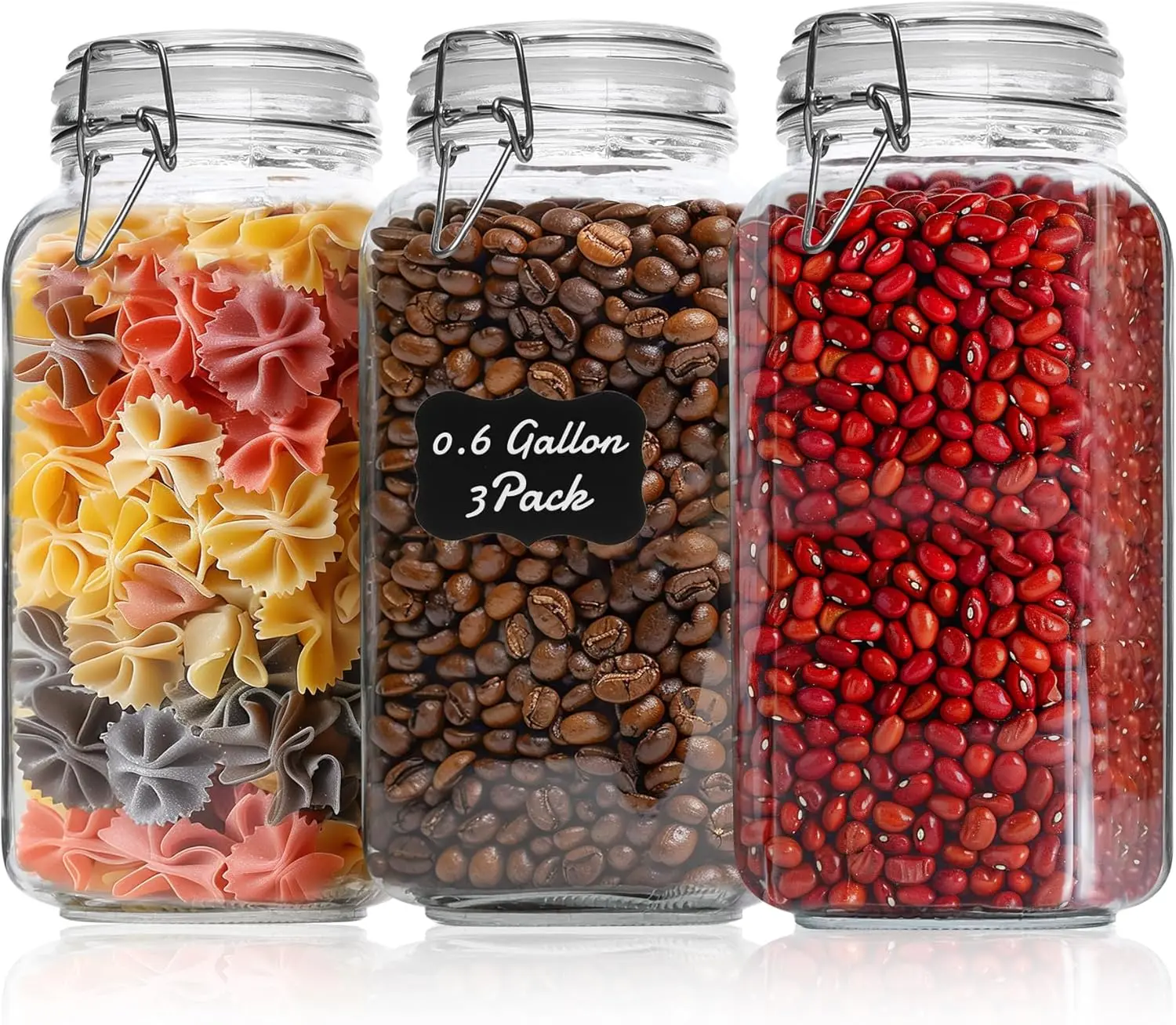 

Airtight Glass Jars with Lids 0.6 Gallon Set of 3, Food Storage Canister Square-Storage Container with Clear Preserving