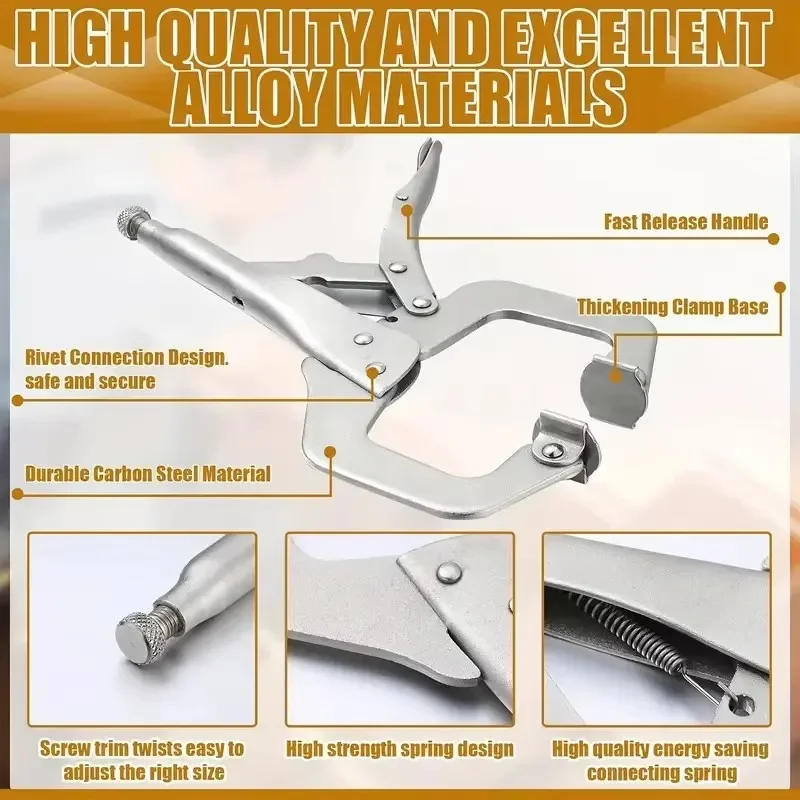 6.5/11inch Heavy-Duty Locking C-Clamp Pliers Adjustable Welding Clamp Clip and Regular Tips Woodworking Welding Fixing Hand Tool view 2
