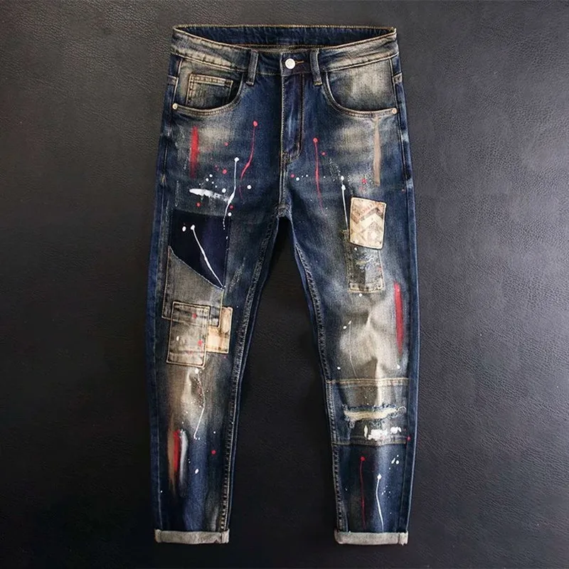 2024 Spring and Autumn New Fashion Trend Printed Straight Leg Stretch Jeans Men's Casual Loose Comfortable High Quality Pants