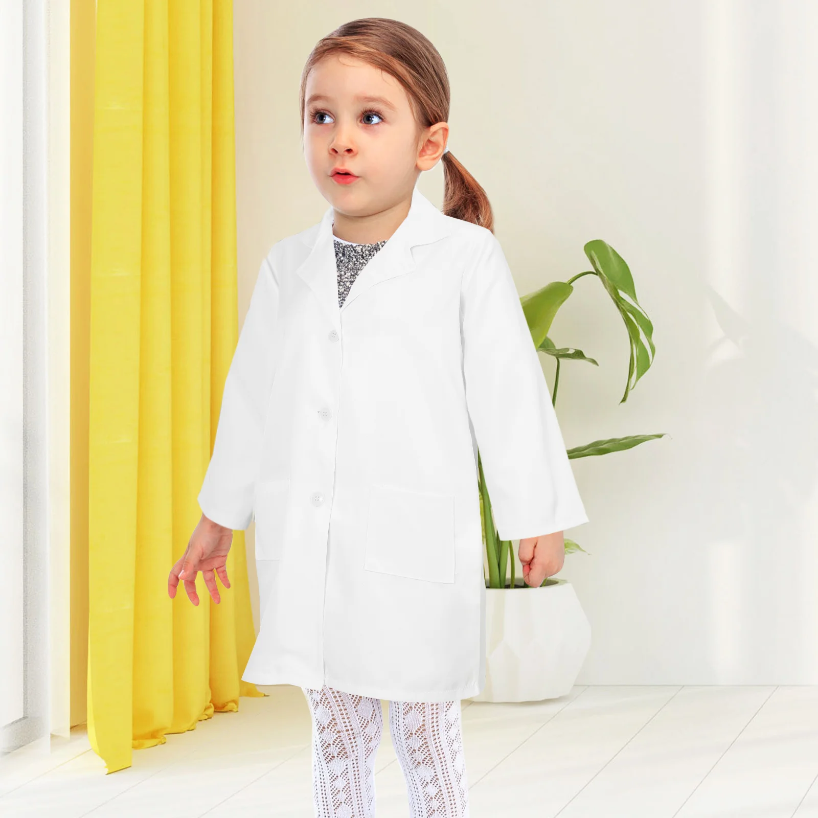 

White Coat Kids Doctor Costume Cotton Large Pockets Lab Coat For Kids Scientist Profession Dress Party