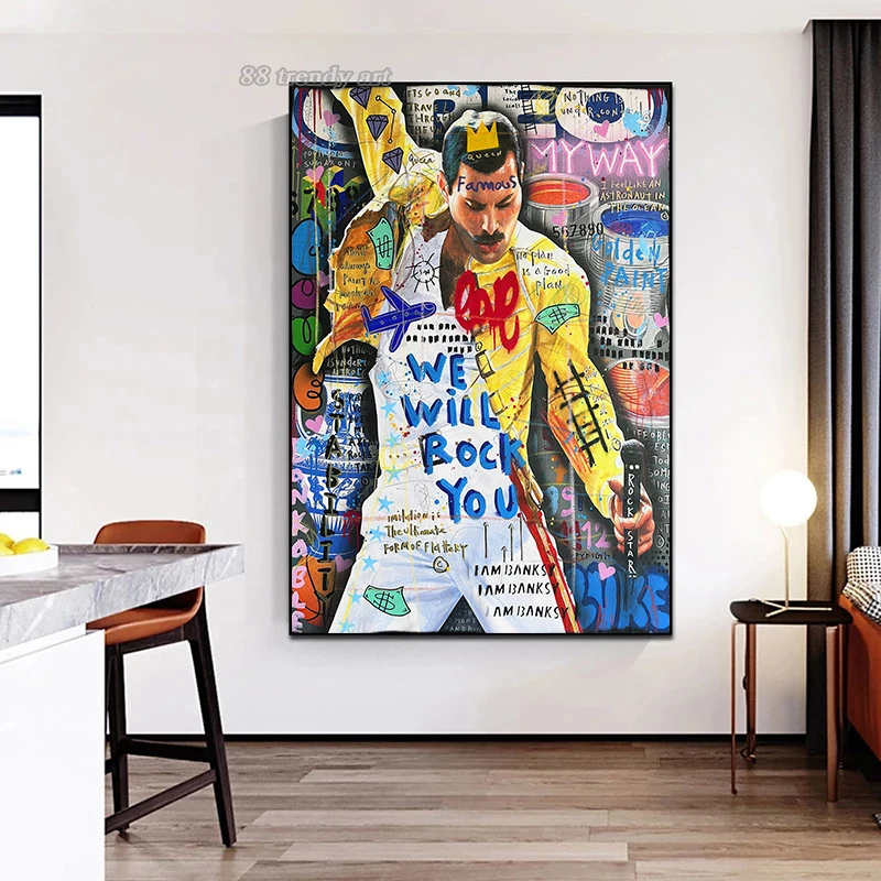 We Will Rock You Queen Freddie Mercury Bohemian Rhapsody Canvas Paintings Graffiti Posters Abstract Pop Street Art Wall Pictures