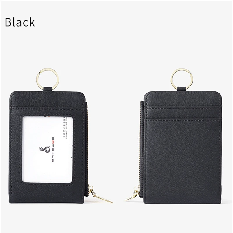 PU Leather Folding College Style Card Wallet com Zipper e Anti-lost Ring Multi-purpose Certificate Holder Card Case para Mulher