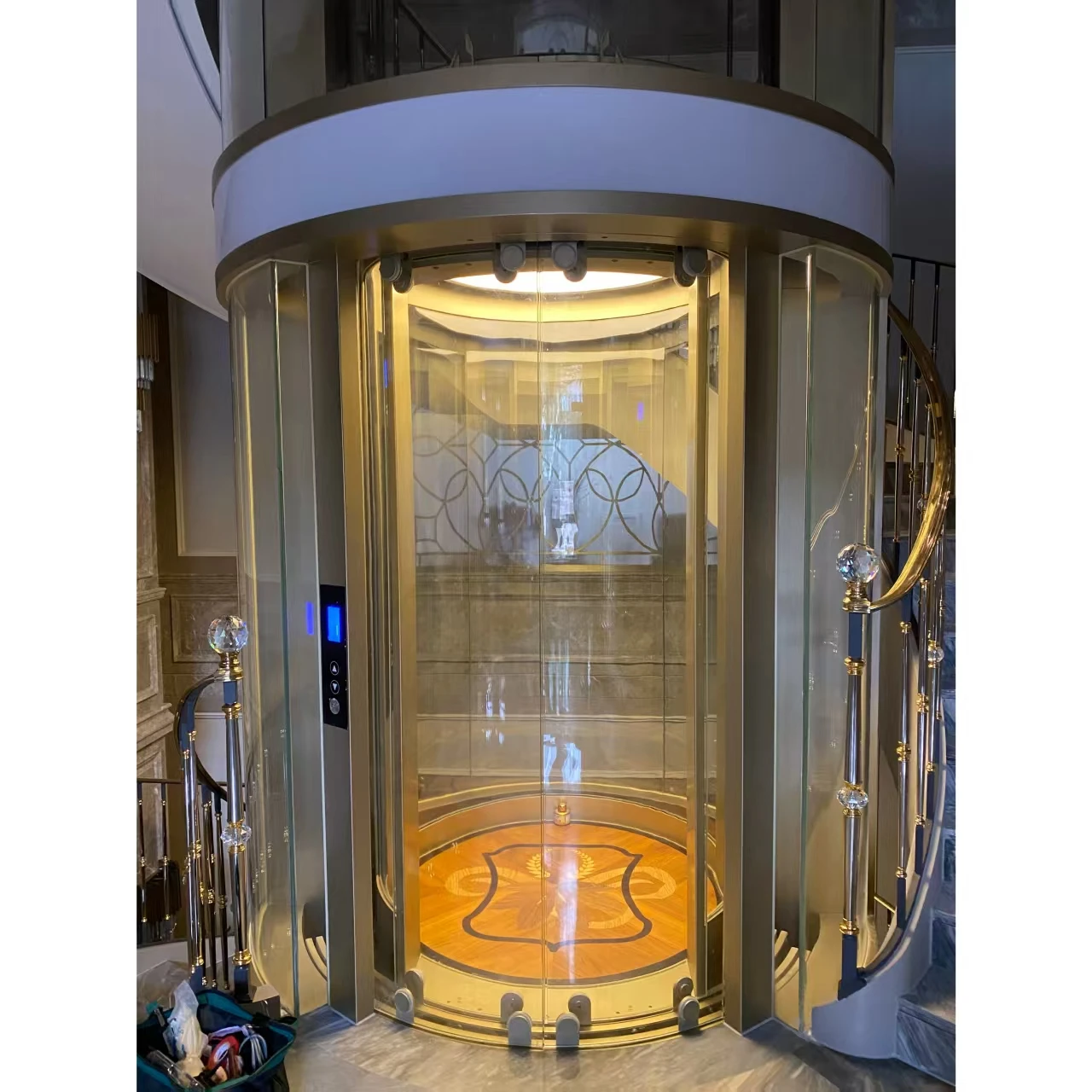 Energy efficient Transparent Glass Wall Panoramic Gearless AC Modern Stainless Steel Passenger Elevator 450-1600Kg Capacity