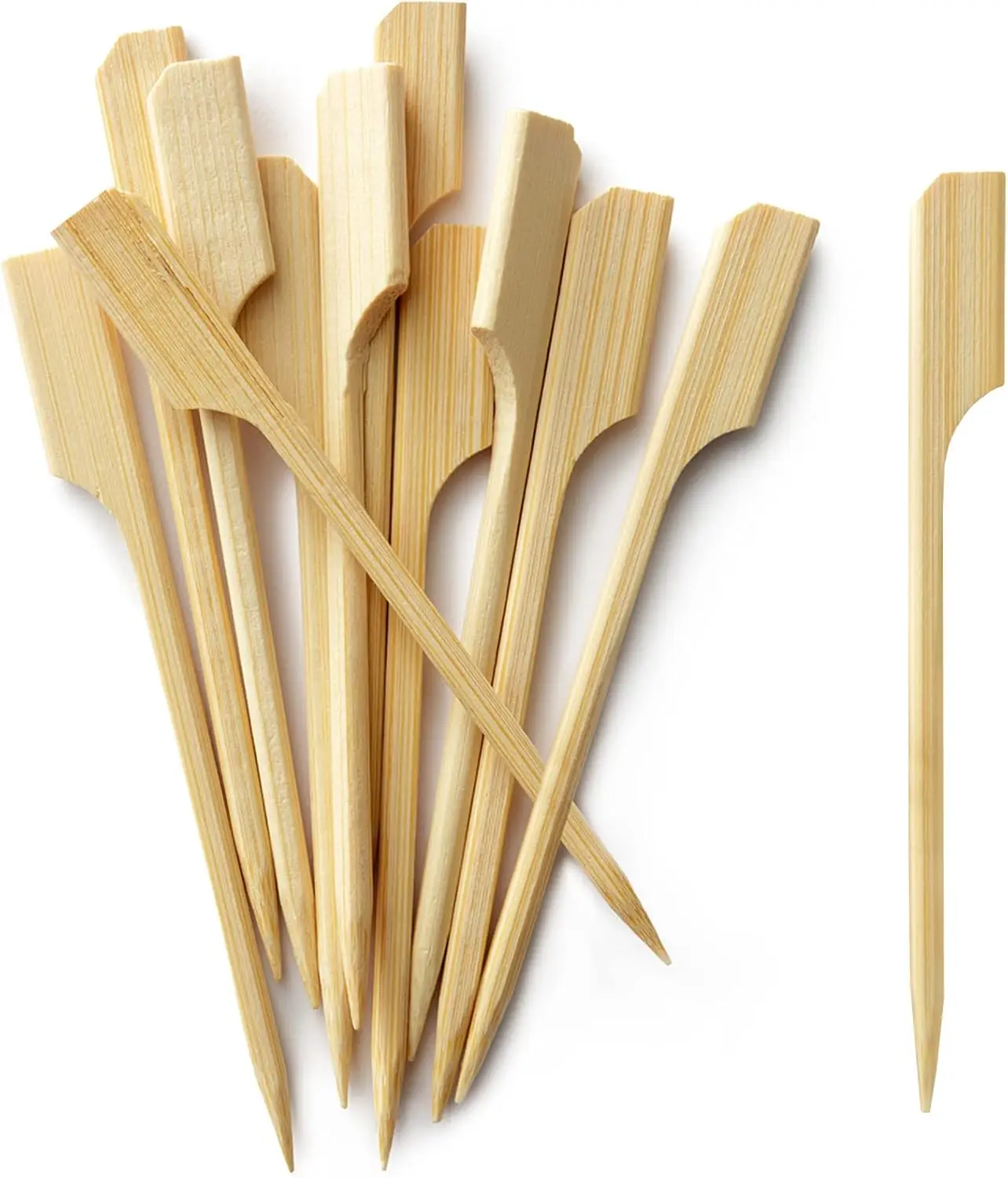 

TOP 300Pcs Bamboo Paddle Picks, 3.5 Inch Sturdy Flat Skewers Food Appetizer Toothpicks for for Fruit, Grilling, Drink, BBQ, Barb