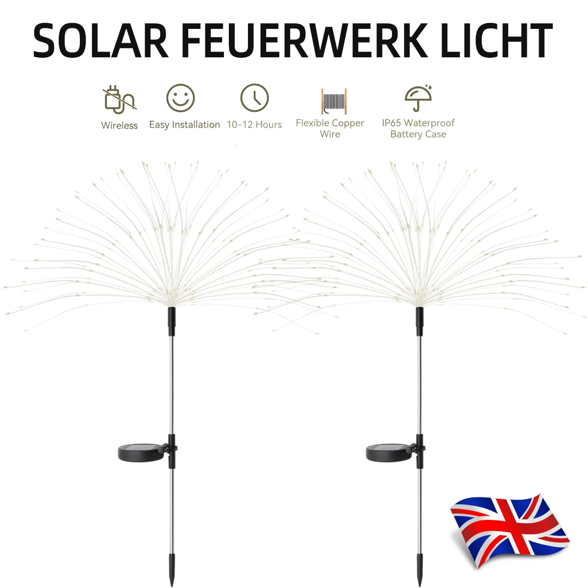 2PCS Solar Lights Outdoor Garden 150LED Solar Powered DIY Firework Light Lamp UK