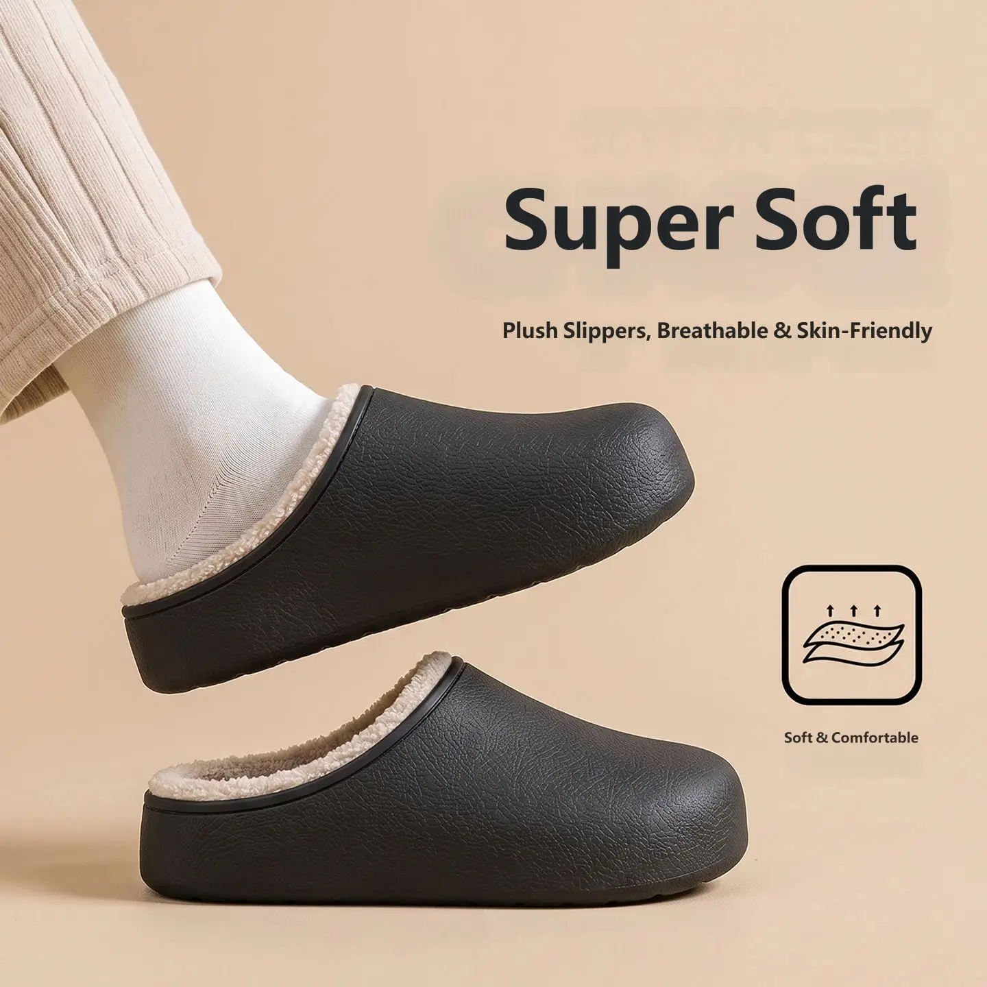 Winter Warm Plush Lined Slippers EVA Outer Shell Super Soft Wrap‑around Fit Non‑slip Indoor Home Shoes For Men Women