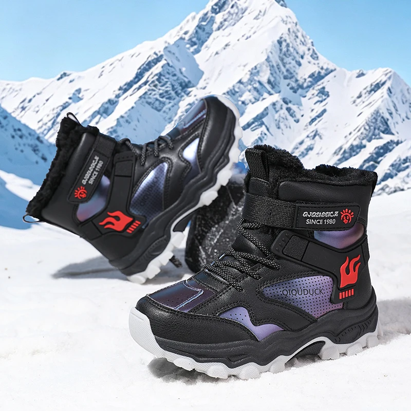 Luxury Boys Snow Boots Children Sneaker Winter Plush Warm Kids Outdoor Hiking Shoes Non-slip Cotton Sports Ankle Boots for Boy