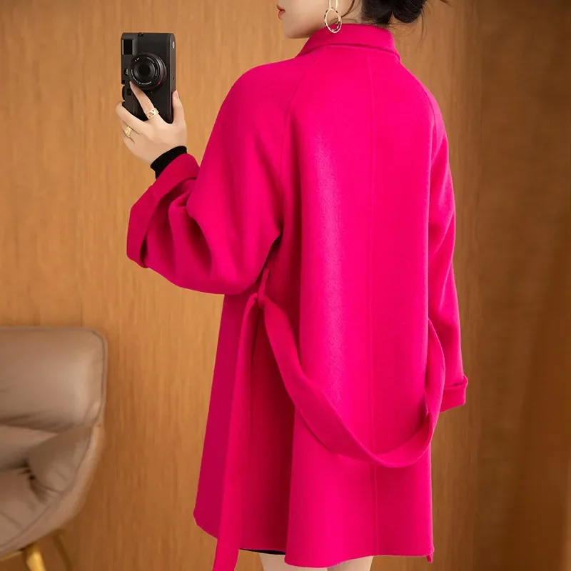 High-end double-sided cashmere coat women's long model  autumn and winter new small wool woolen coat loose