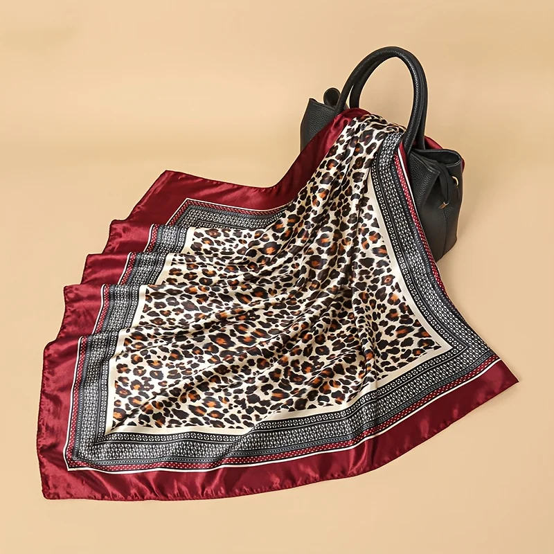 Multifunctional Leopard Print and Red Square Scarf - Lightweight and Stylish Headscarf, Tie, or Decorative Item, Suitable for Festivals, Road Trips, and Everyday Wear, Polyester, Bohemian Style, Hand Wash or Dry Clean, Festival Accessory |   Bohemian Style Scarf |   Lightweight Headscarf, Women's Scarf