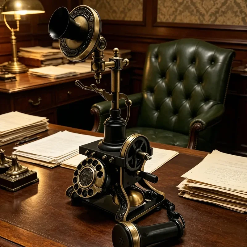 Vintage 1884 Style Rotary Dial Telephone European Classical Design Pure Metal Body Antique Collectible Home Decor Office