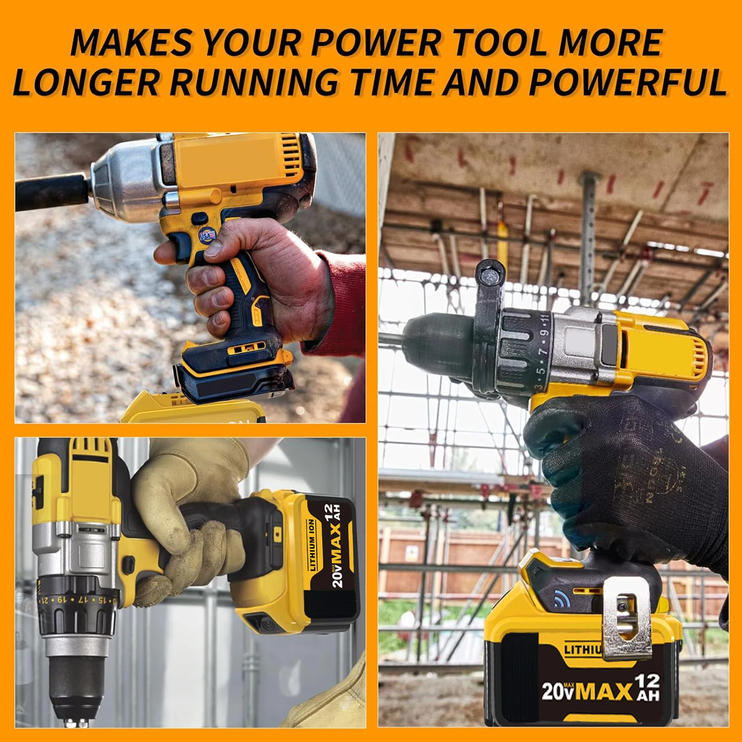 VANON 2Pack DCB205 12.0Ah Replace for Dewalt DCB200 DCB201 DCB204 DCB206 20V Max Li-on Battery Pin Suit for 20V Power Tools