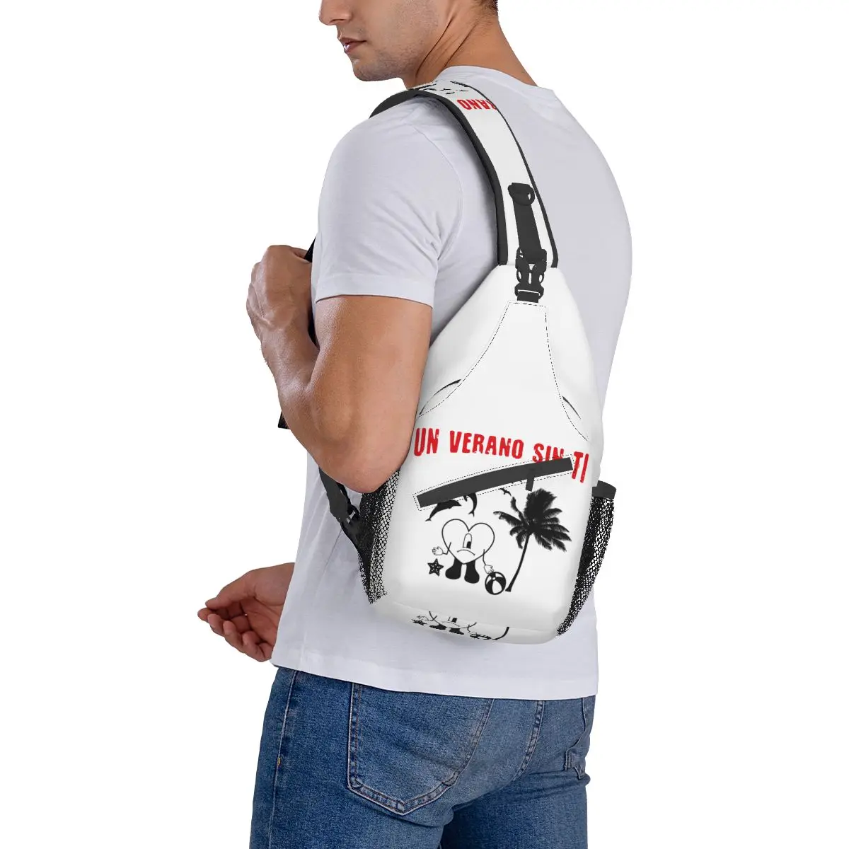 Bad Bunny Crossbody Sling Bag, Mala de Peito Padrão Ruim Mochila de Ombro Música, Mochila para Caminhadas, Viagem, Ciclismo