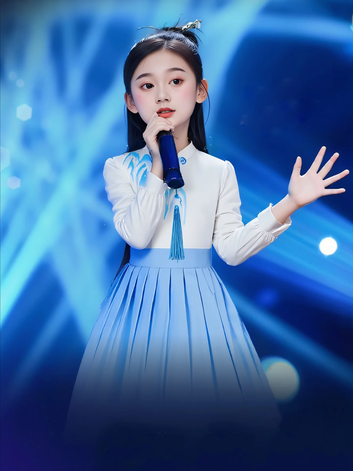 

Patriotic Children's Performance Outfit Blue Speech Host Ceremony Costume Primary School Girls Chorus Recitation Festival
