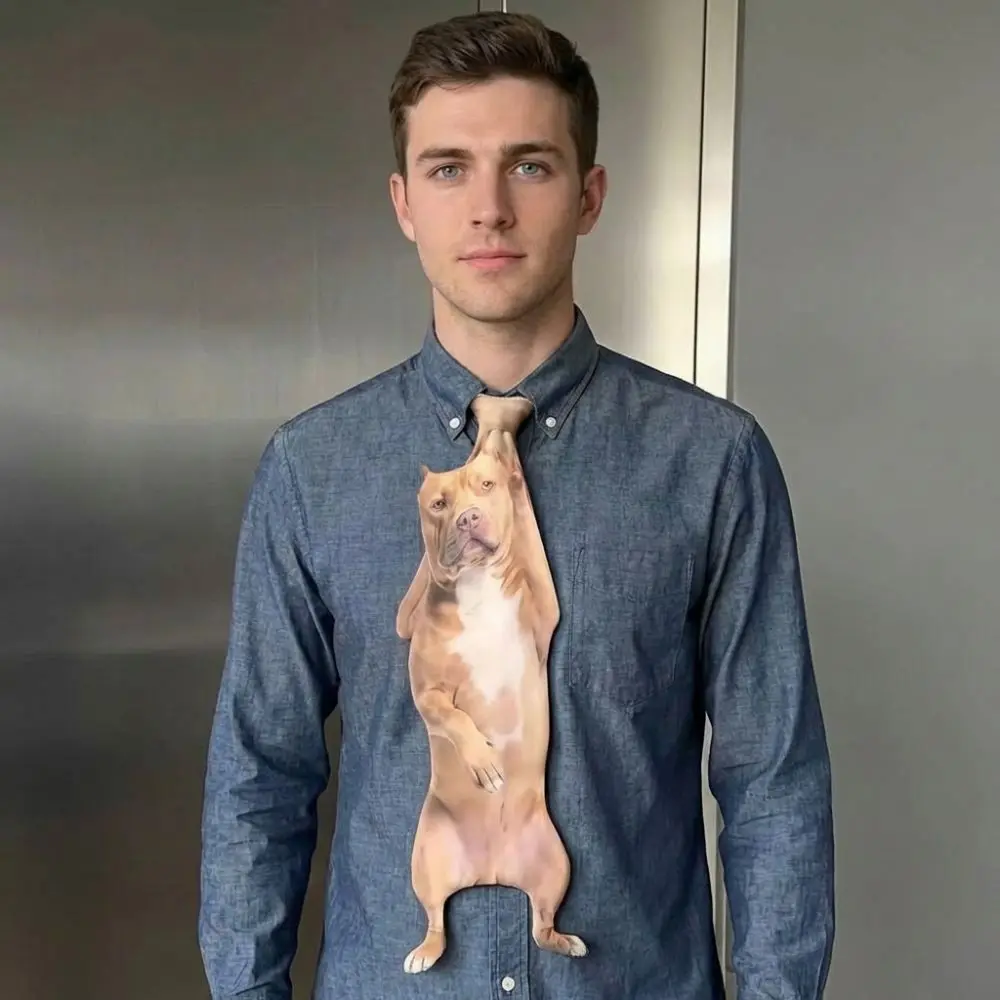 3D Dog Dog-shaped Men's Tie Animal Pattern Lifelike Puppy Necktie Novelty Satin Fabric Creative Neck Tie For Wedding and Party