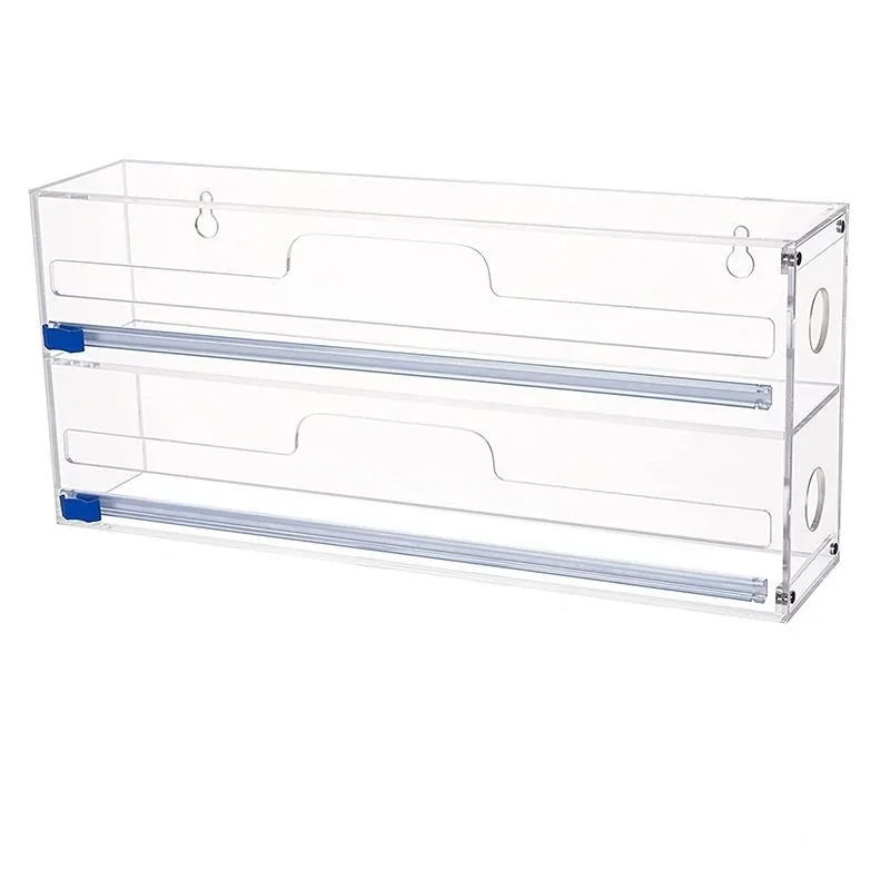Hot 3 IN 1Acrylic Wrap Dispenser with Cutter Food Wrap Cling Film Storage Organizer Acrylic Foil Organizer for Kitchen Drawer