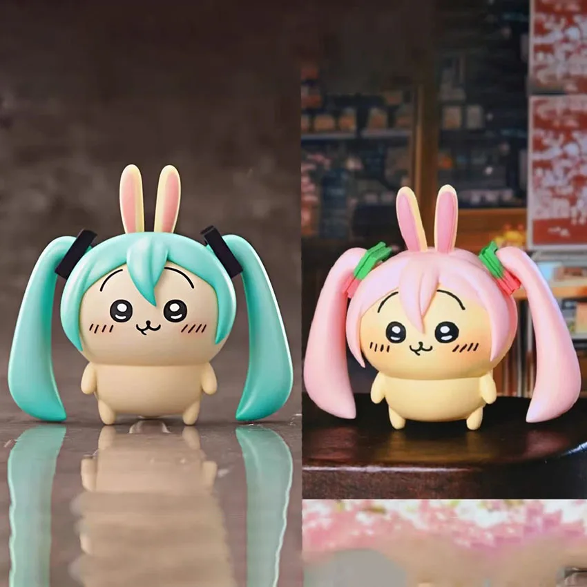 Niedliche Cartoon Chiikawa Usagi Actionfigur Kawaii Anime Modell-Statue Sammler-Puppe mit Austauschbaren Gesichtern Schreibtisch-Dekoration Geschenk