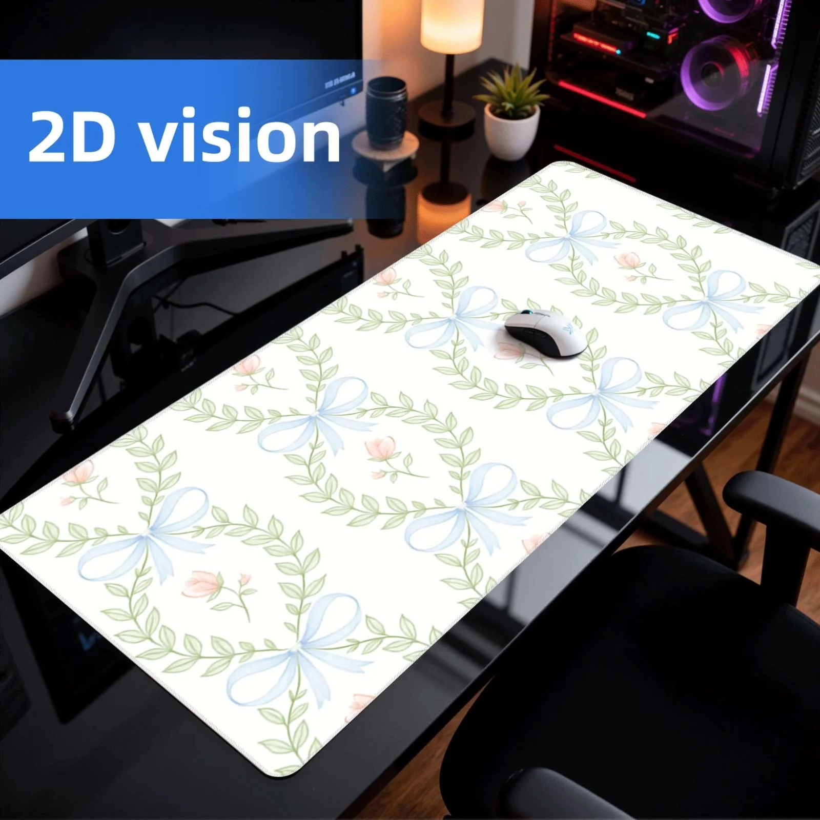 

Floral Bow Print Mouse Pad Gaming Desk Mat Non-Slip Rubber Base Large Mouse Pad for PC Laptop Keyboard Office Gaming Desk