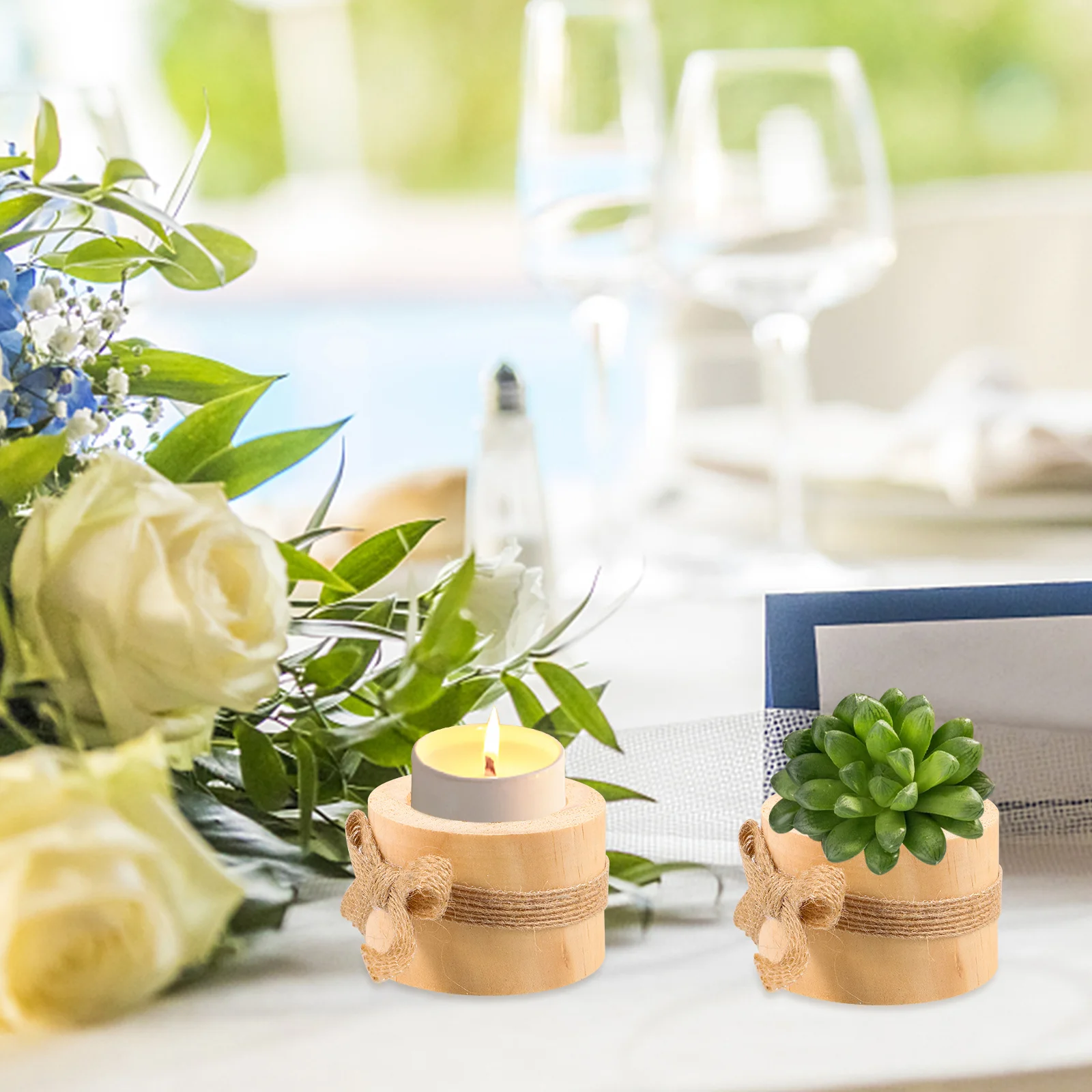 

3Pcs Pine Wood Holder Rustic European Style Succulent Pot Decoration Wooden Candlestick Crafts Ornament