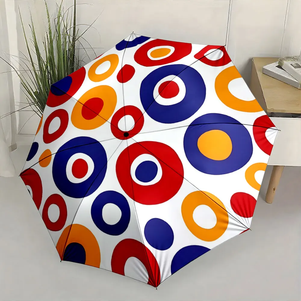 1PC Colorful Circle Pattern Umbrella for a Vibrant Look Print 8 Iron Ribs Folding Umbrella Auto-Open Fashion Sunshade