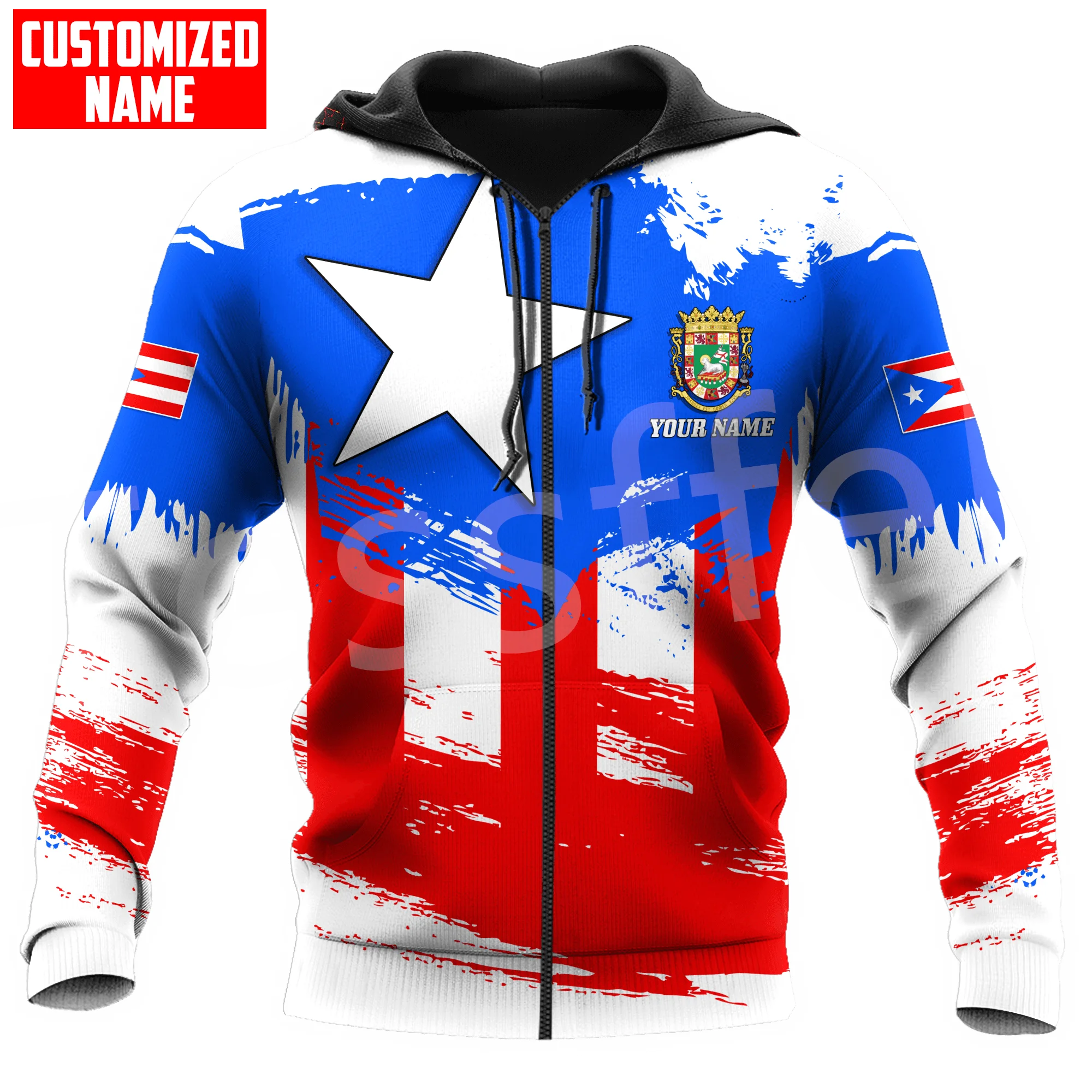 Boricua Country Flag Puerto Rico Taino Tattoo Caribbean Sea Retro Tracksuit 3DPrint Men/Women Casual Funny Jacket Zip Hoodies A6