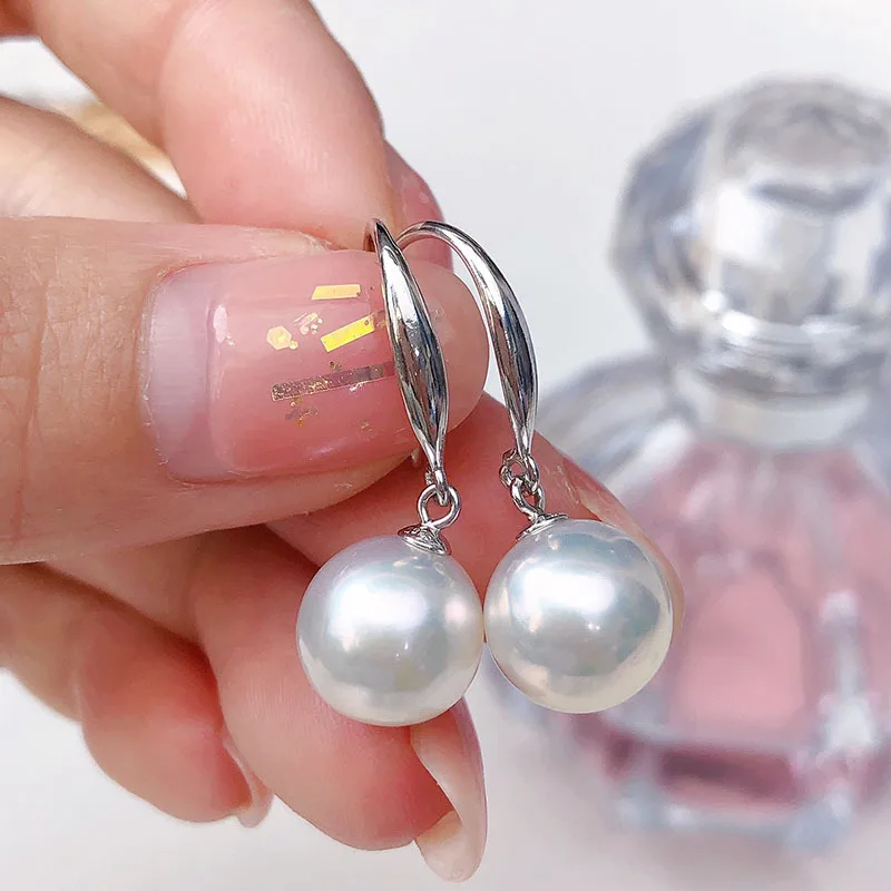 

Vintage Freshwater Pearl Earrings for Women S925 Silver Ear Hooks Fashion Simple Versatile Jewelry Perfect Round High Gloss Earr