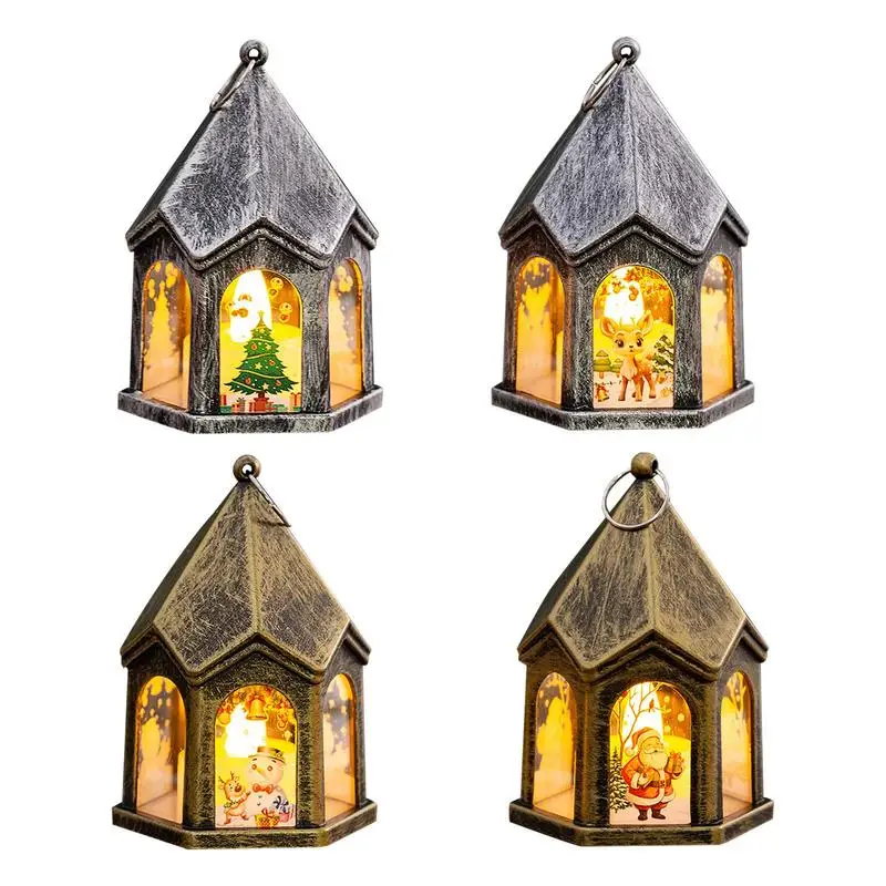 Christmas Lanterns Glittering Night Light Lamp Multifunctional Lighted Christmas Holiday Lanterns Indoor Winter Vintage Ornament