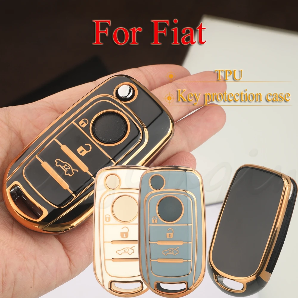 jingyuqin For Fiat B-3 key glossy surface,gold rim,black white gray Safe and durable TPU Car Remote Key protect Shell Case Cover