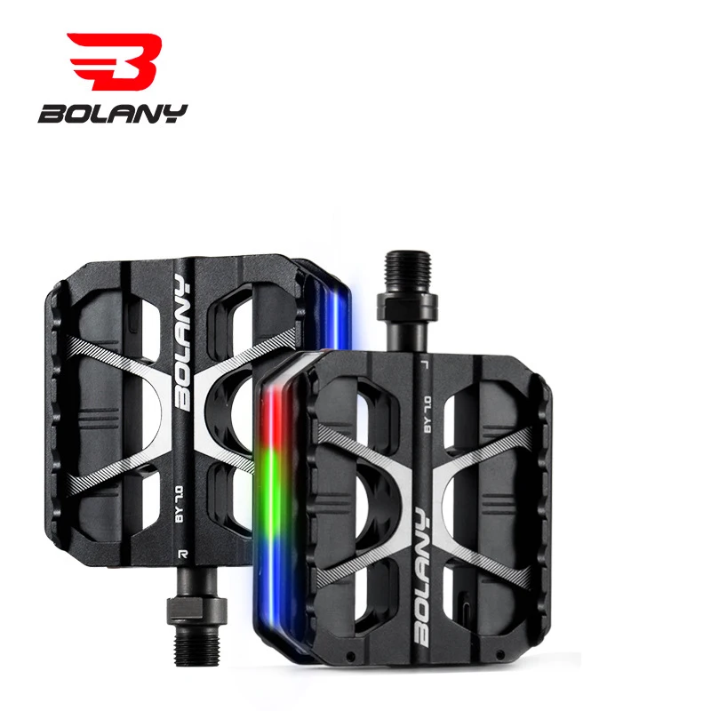 

Bolany 7.0 Aluminum LED Bicycle Pedals Road Bike Fantasy Pedal Mountain Bike Warning Pedals Hollow Anti-Slip 2 Bearing Pedals