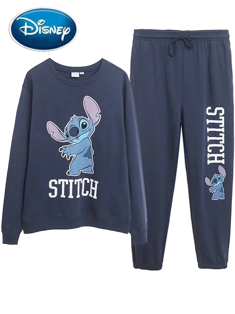 

Disney Stitch Little Monster Sweatshirt Letter Cartoon Print Women O-Neck Pullover Fleece Jumper Tops + Trousers Pants 1 Sets