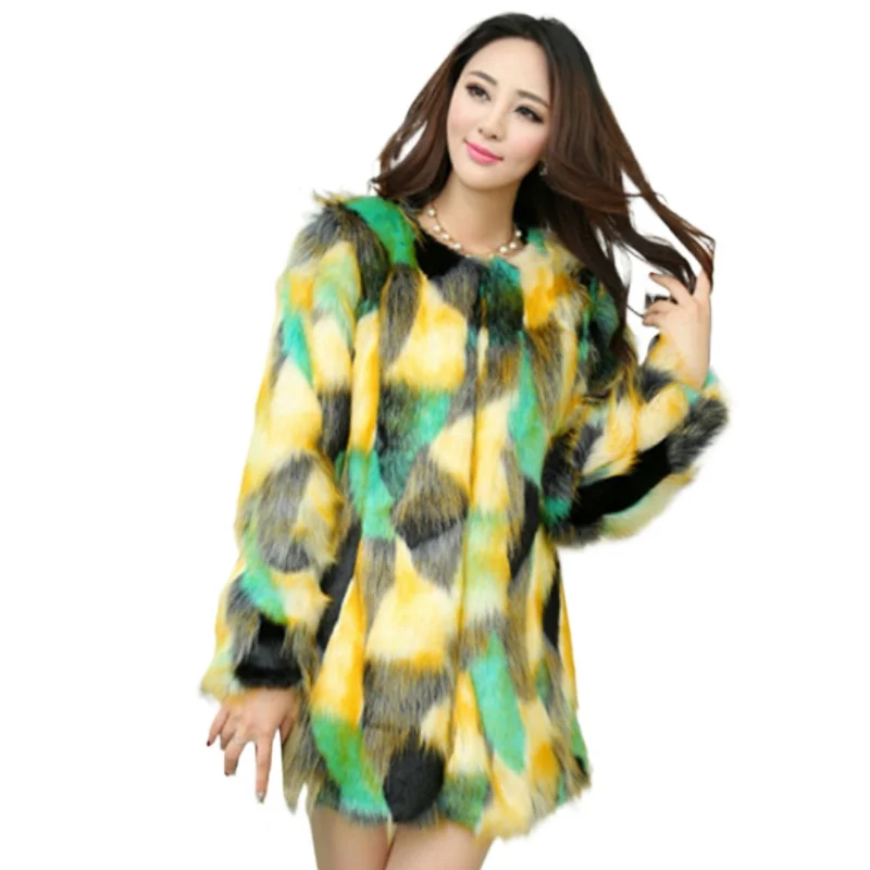 

ZXRYXGS Temperament Elegant Imitation Fur Coats Women's Clothing 2025 Spell Colors Autumn Winter Jackets Round Neck Fashion Coat