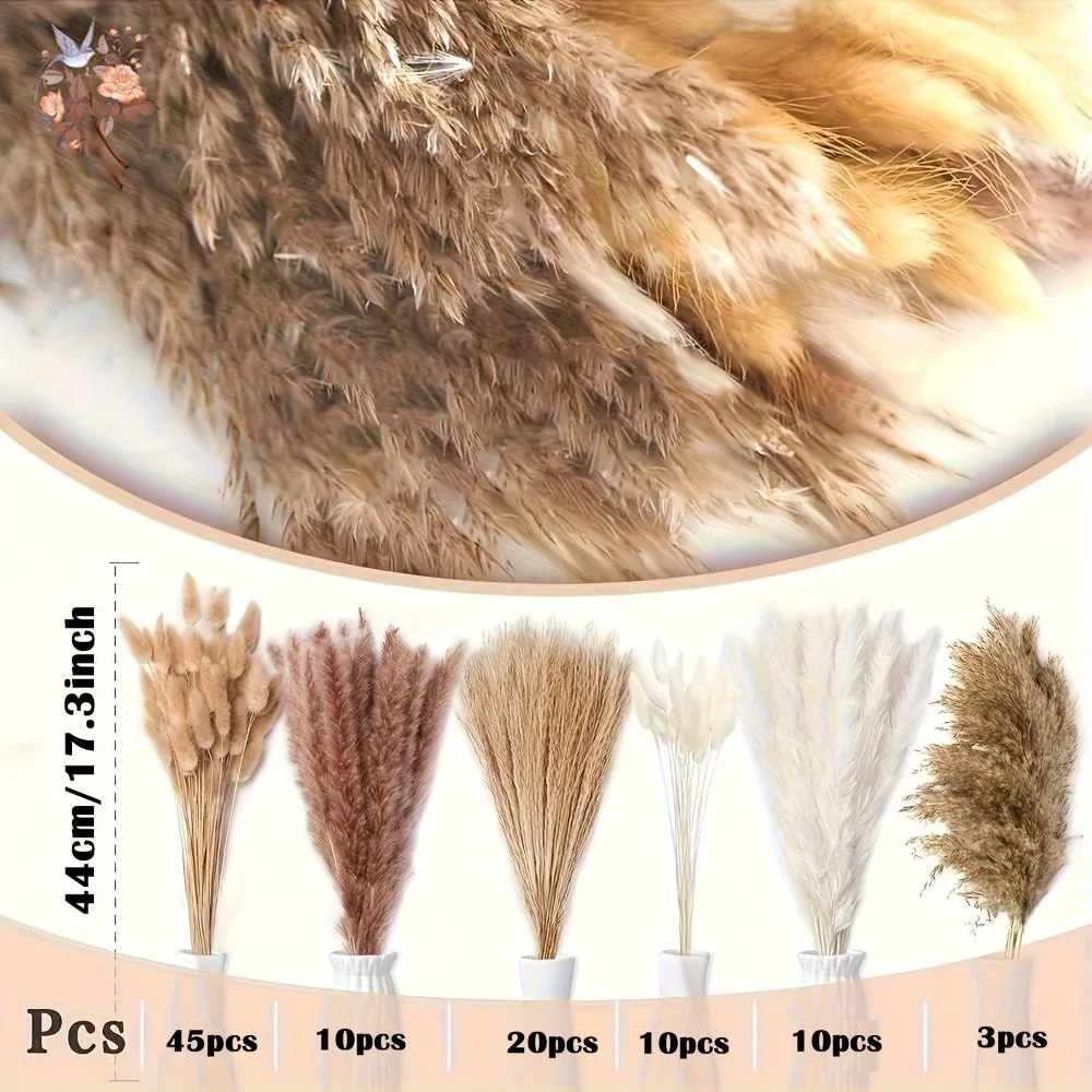 100Pcs Artificial Fluffy Soft Pampas Grass Stems Dried Reed Flower Bouquet Decorative Home Indoor Table Centerpieces Arrangement - Image 3