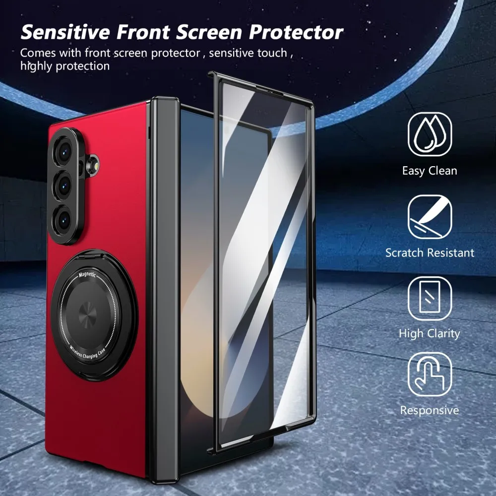 For Samsung Galaxy Z Fold 8 7 6 4 3 Magnetic Hinge Phone Case 360 ° Full Screen Protective Ring Holder Shockproof Cover