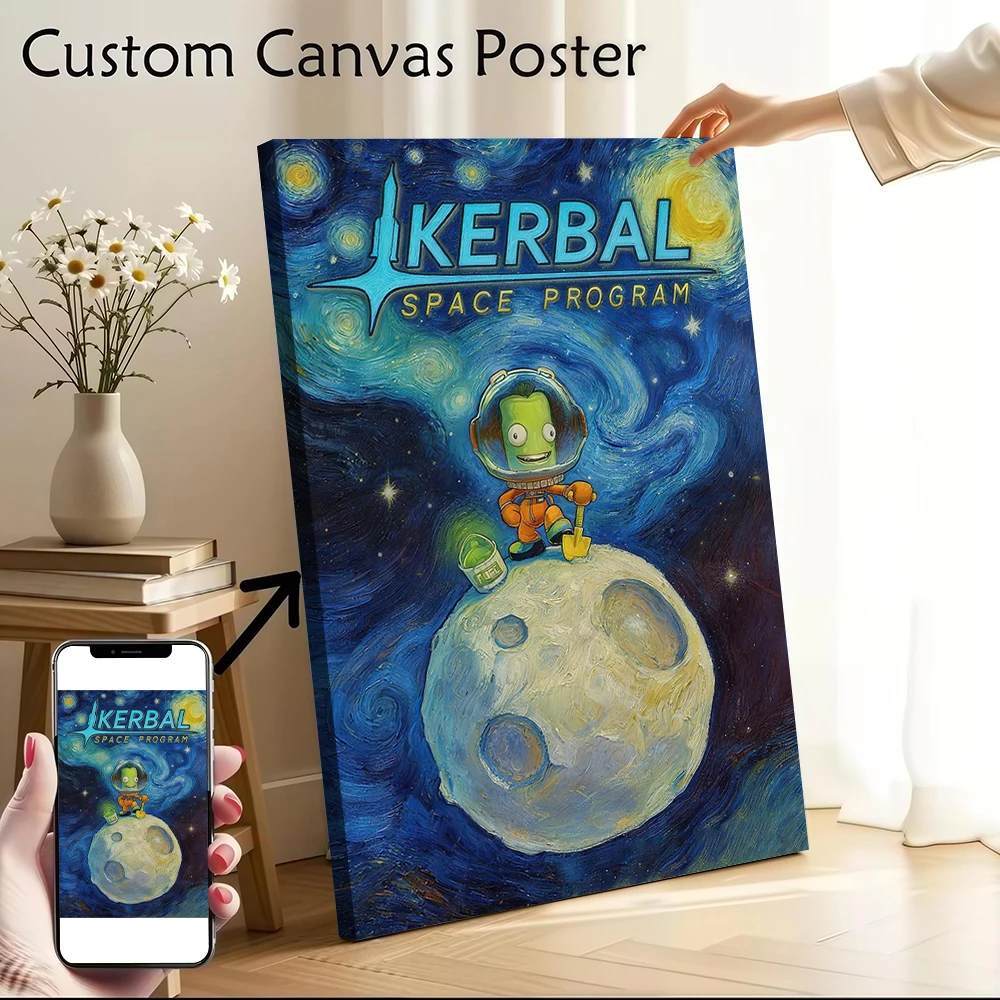 Póster de Lienzo Estilo Van Gogh del Programa Espacial Kerbal, Cuadros Personalizables, Arte de Pared, Pintura en Lienzo para Pósters, Arte para Sala de Estar
