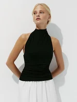 T-shirt sans manches en Fiber de Polyester pour femmes, Sexy, dos nu, couleur Pure, vêtements transfrontaliers, nouvelle collection été 5