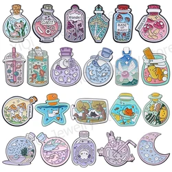 Cartoon Glass Wishing Bottle Enamel Brooch Ghost Cat Mushroom Moon Planet Bottle Metal Badge Punk Animal Lapel Pin Jewelry Gifts