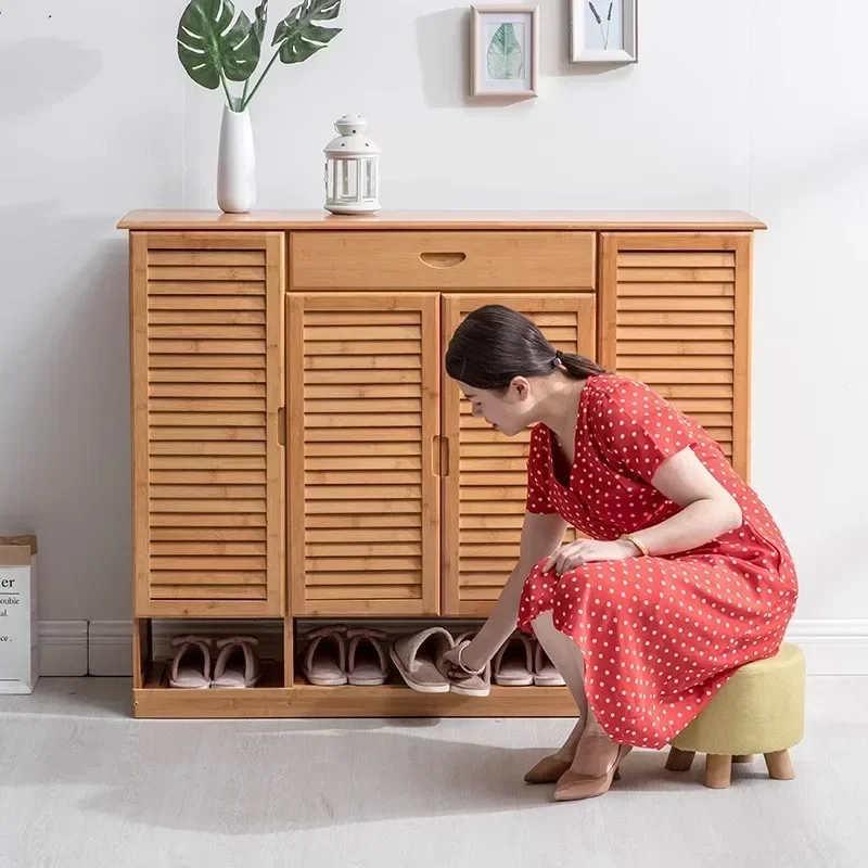 Shoe Cabinet Household Door Porch Cabinet Solid Wood Indoor Shoe Rack Against The Wall Large Capacity Dust-proof Storage Rack