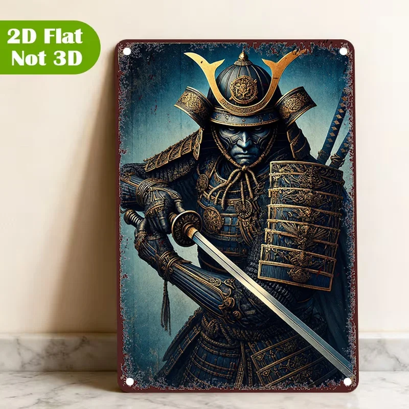 CIFBUY Glowing Samurai Warrior Japanese Armor Vintage License Plate Aluminum Wall Art Waterproof Durable Metal Decor for Home
