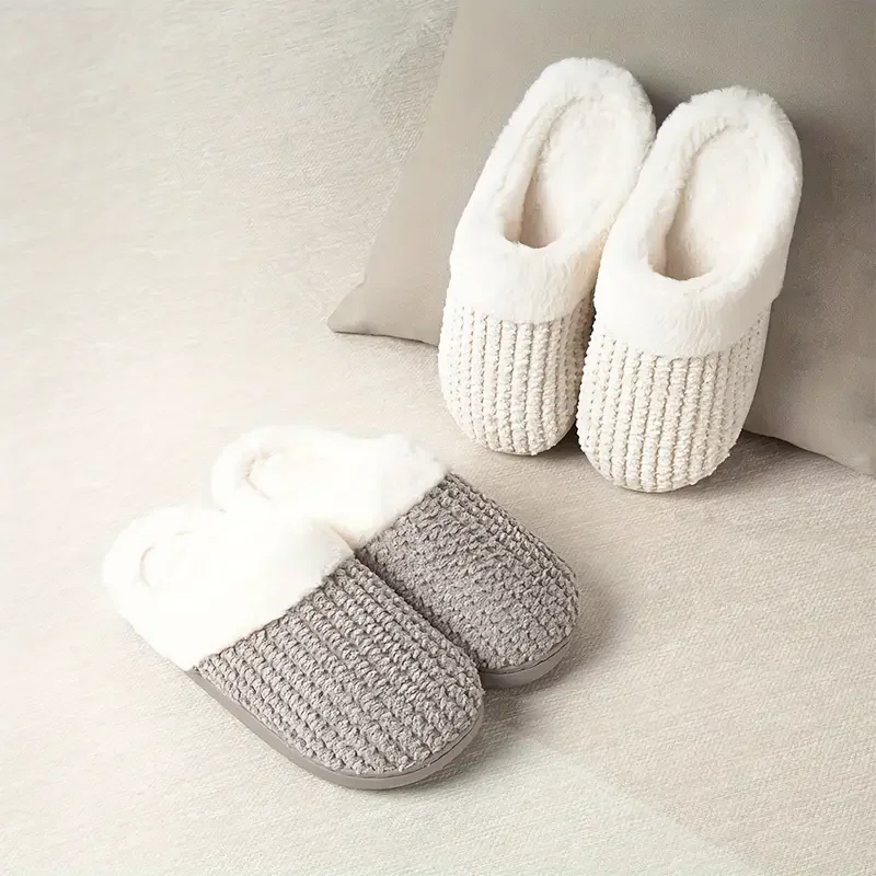 Autumn and Winter Warm Knit Slippers for Men and Women Non-slip Thick Soles Indoor Couple Slippers Luxury Brand Half Pack Shoes